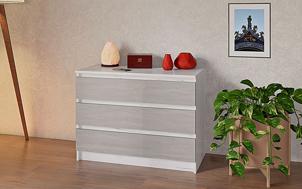 КОМОД ЗАРА 3К 9-3 (0,68*0,9*0,44) Дуб Крафт Белый/Бетонный (28518)