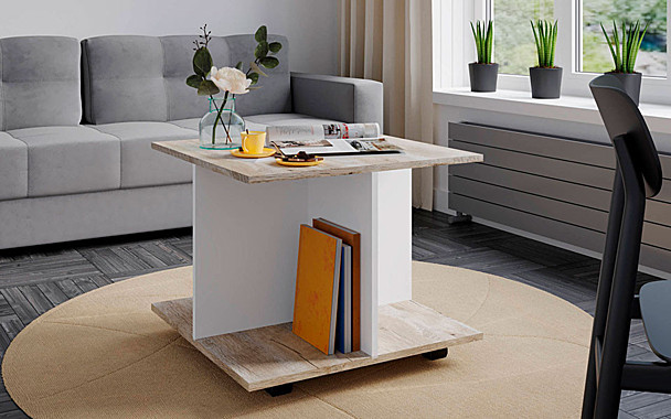 ЖУРНАЛЬНЫЙ СТОЛ КОНСУЛ-10 БЕЛЫЙ/ДУБ ЮКОН (28573)